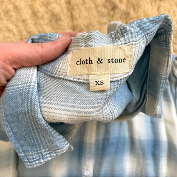 Cloth & Stone Anthropologie Blue Check Button Down Mini Dress - Picture 4 of 6